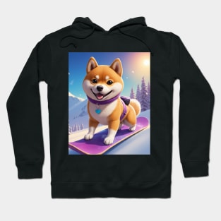 Cute Snowboarding Shiba Inu Dog Hoodie